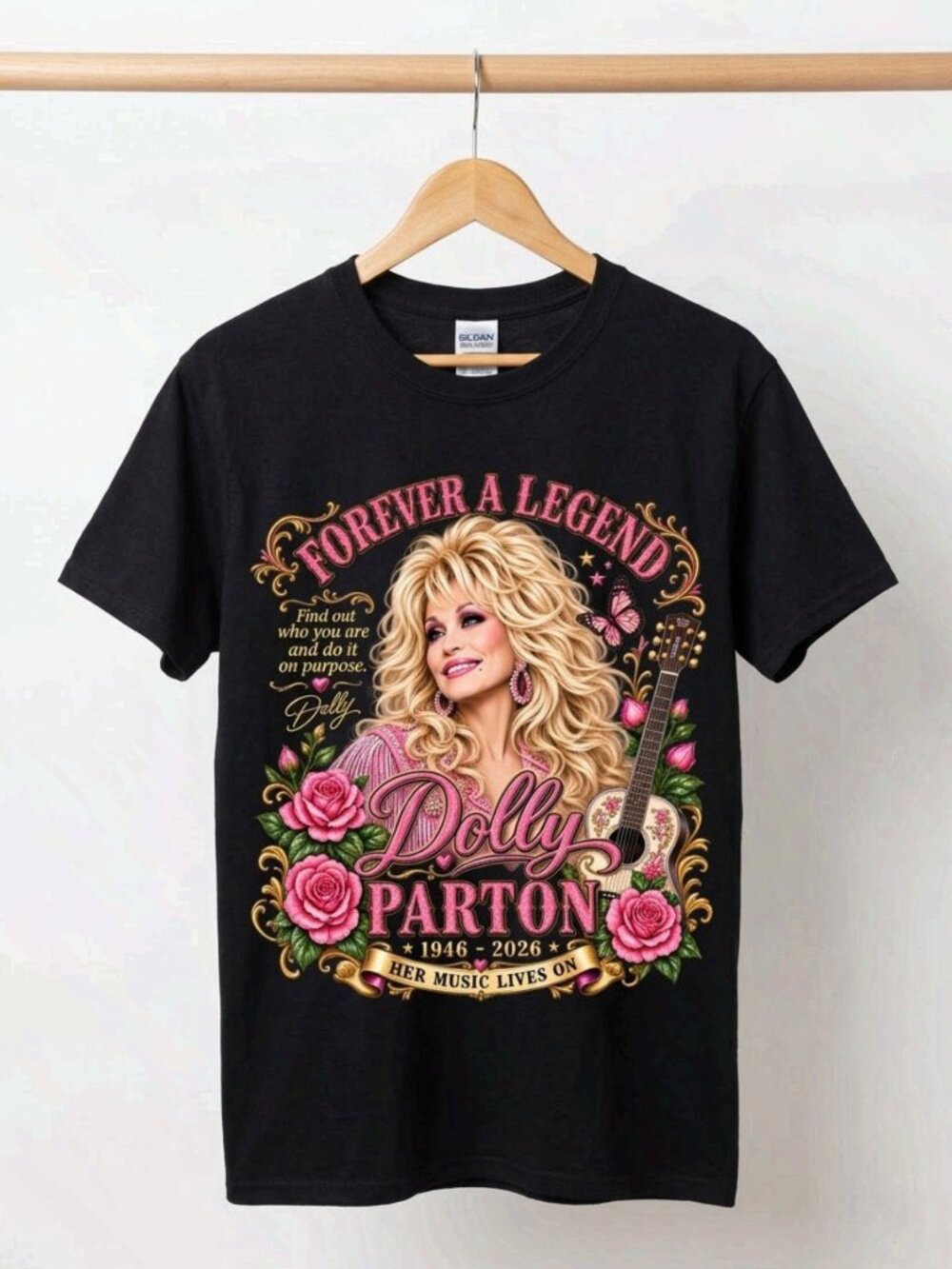Dolly Parton Tribute T-Shirt Forever A Legend Country Music Fan Tee Black UK